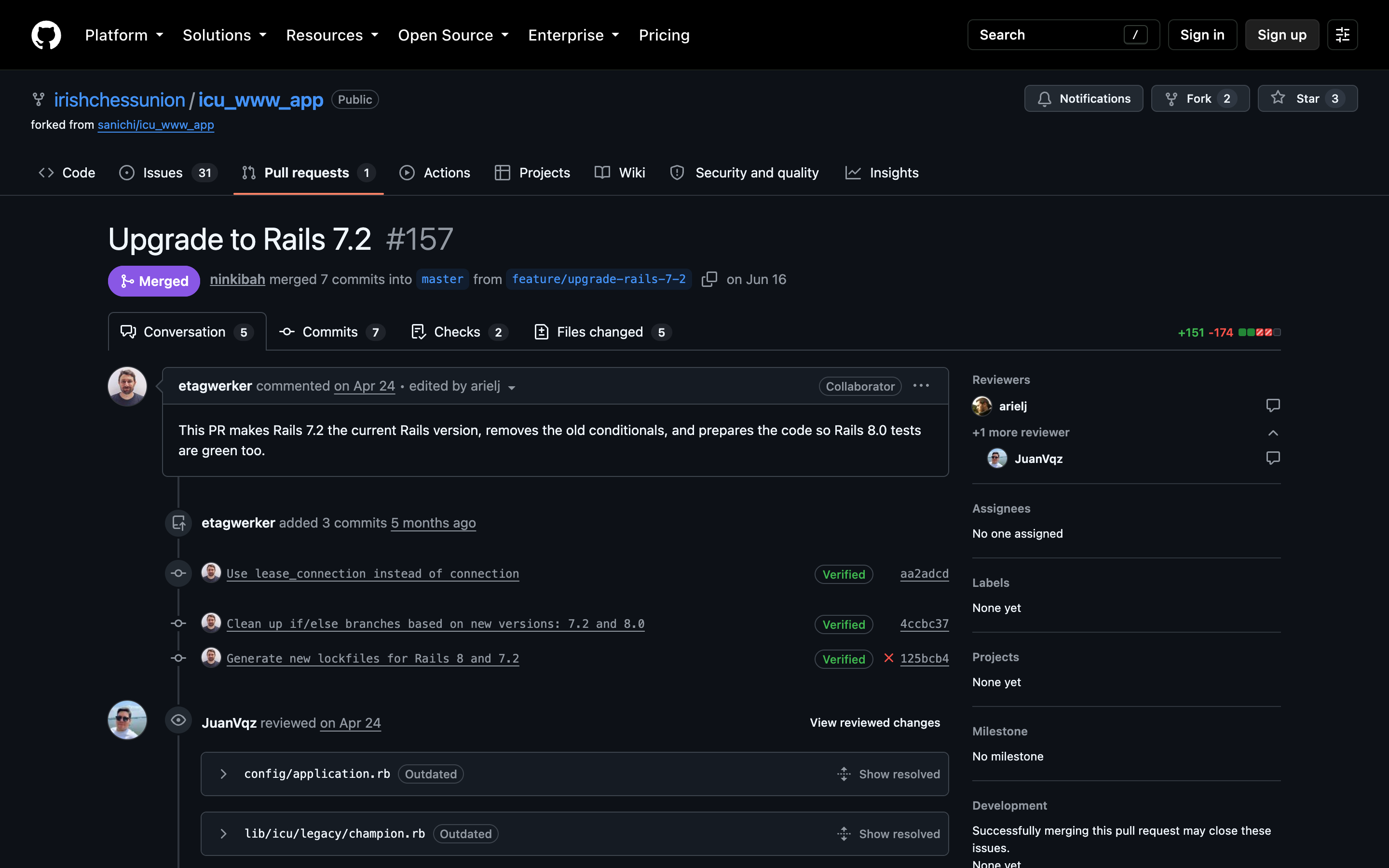 Pull request #157, upgrading the ICU application to Rails 7.2