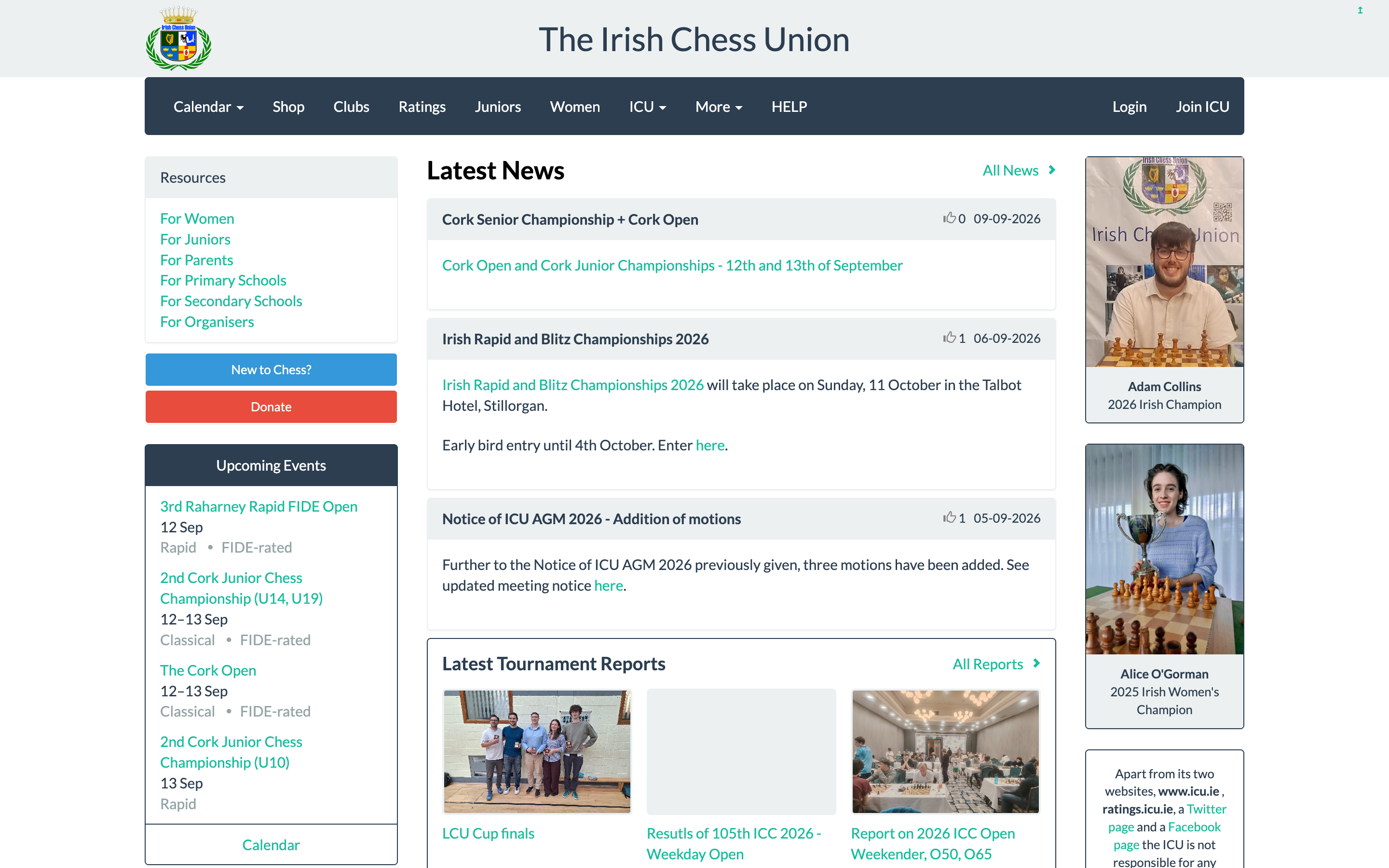 The Irish Chess Union homepage at icu.ie
